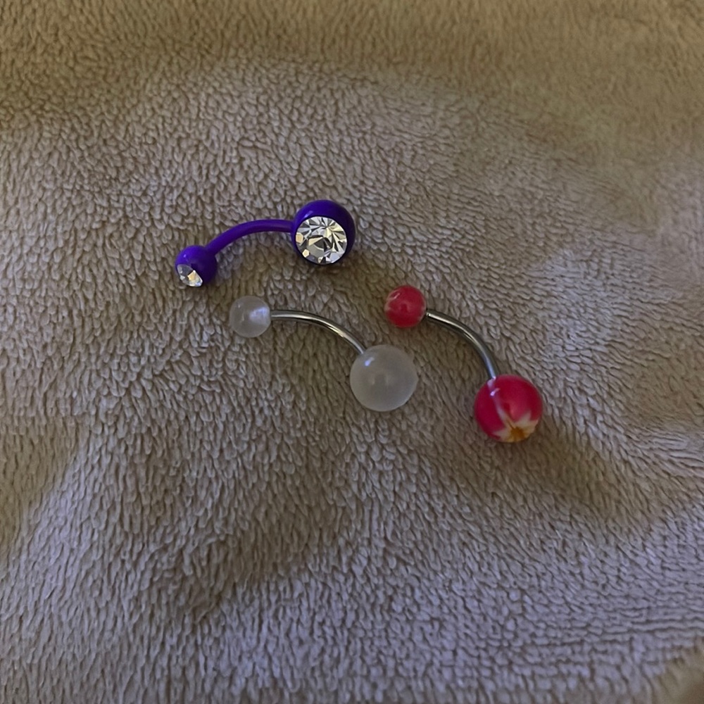 Set of 3 - Belly Jewelry Rings (Purple, Pink/Orange/White, & Clear) Silver Bar